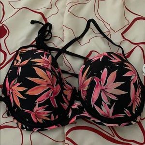 Pink and black floral swim top